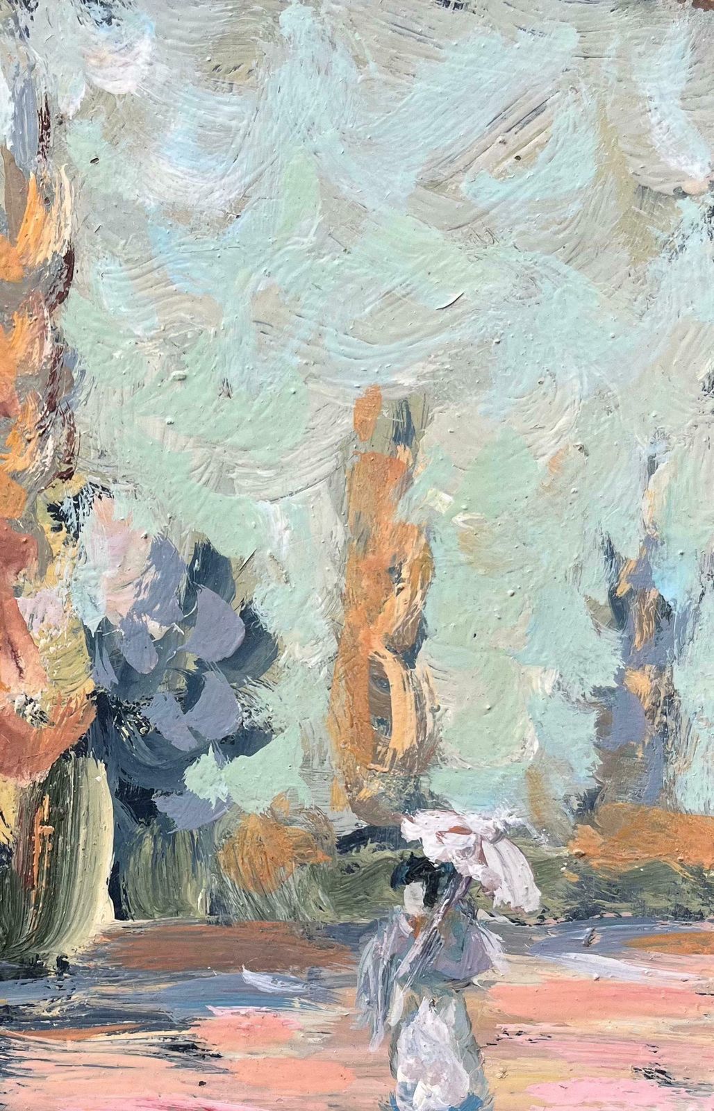 Fanch Lelfrench Impressionist Oil Painting Of A Lady Strolling With Parasol Among Trees1997 photo vinterior
