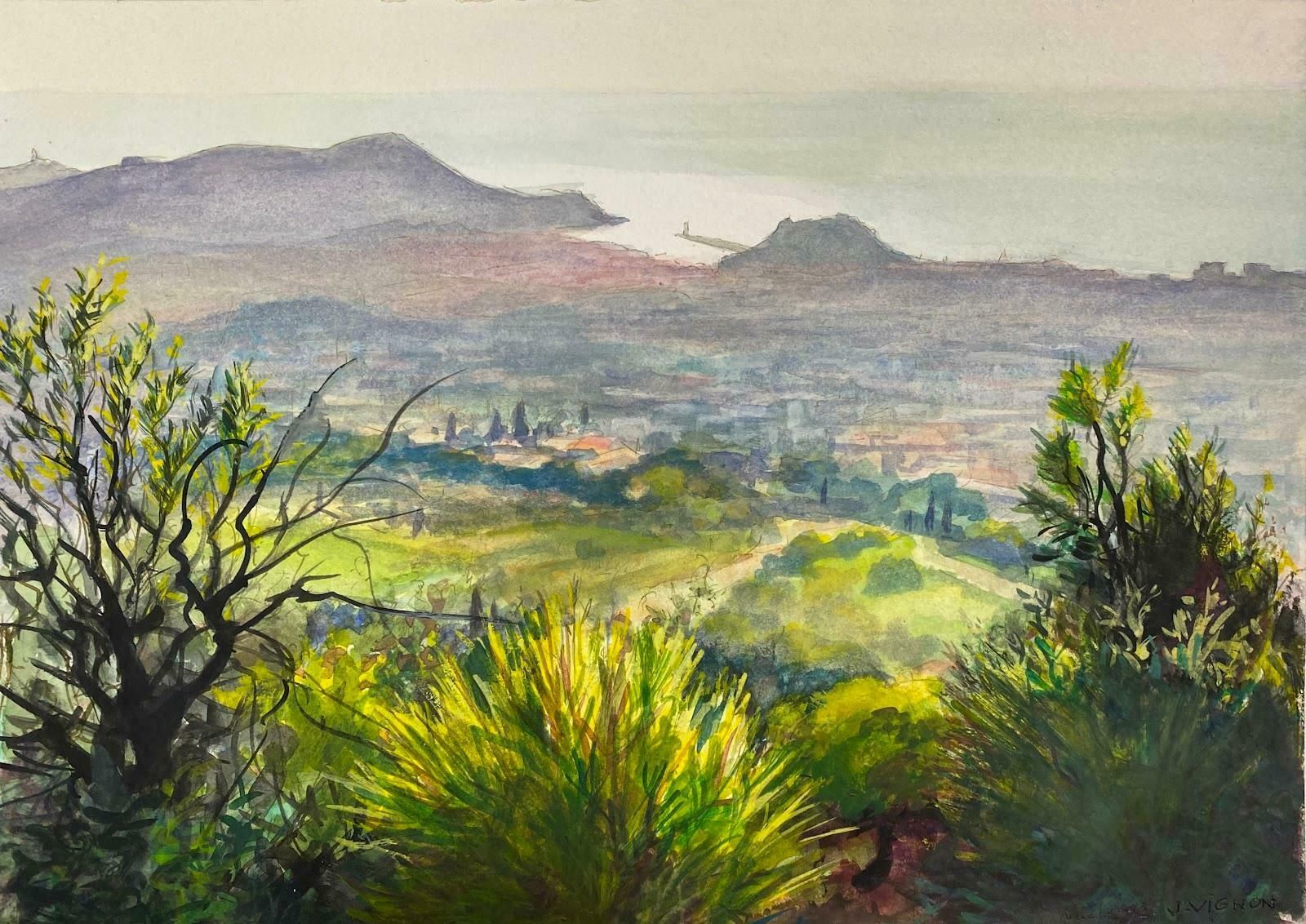 Josine Vignonpost Impressionist French Watercolour Painting The Fields Of Nicec.1992