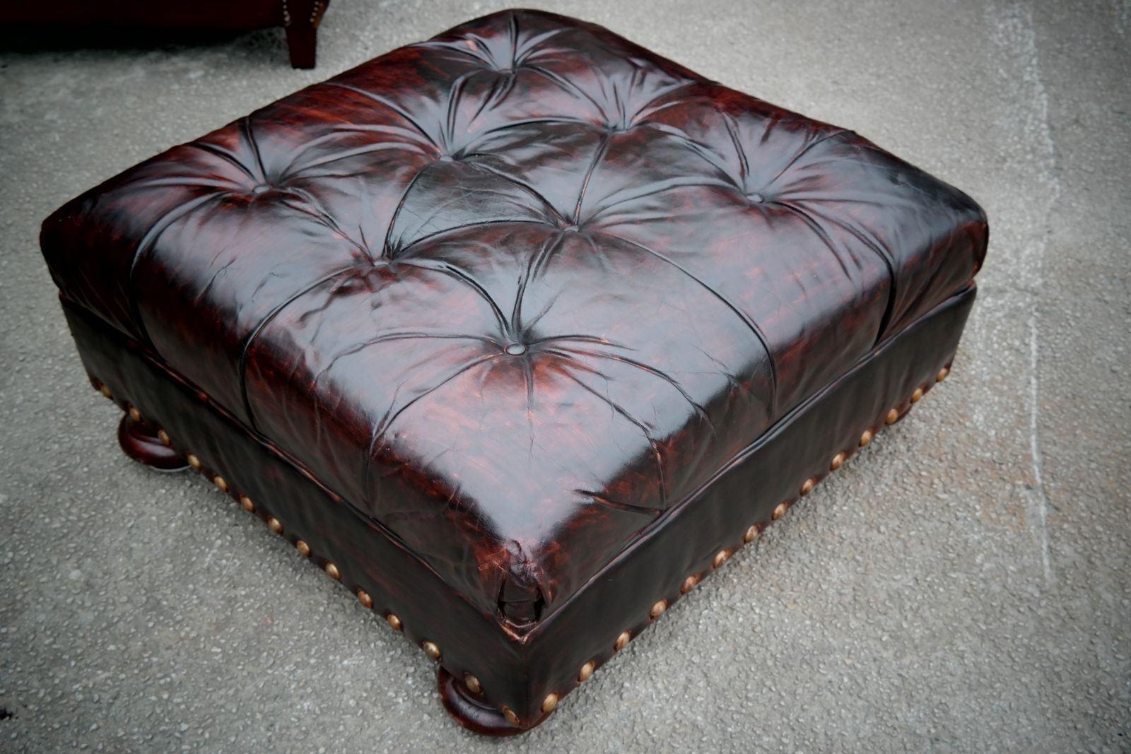 photo vintage Restoration Hardware Writers Henredon Leather Armchair Footstool Antique Brown