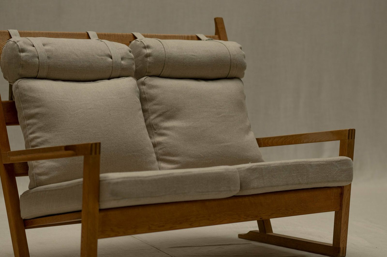 Danish Oak And Linnen Love Chair 1960s photo 1950.0