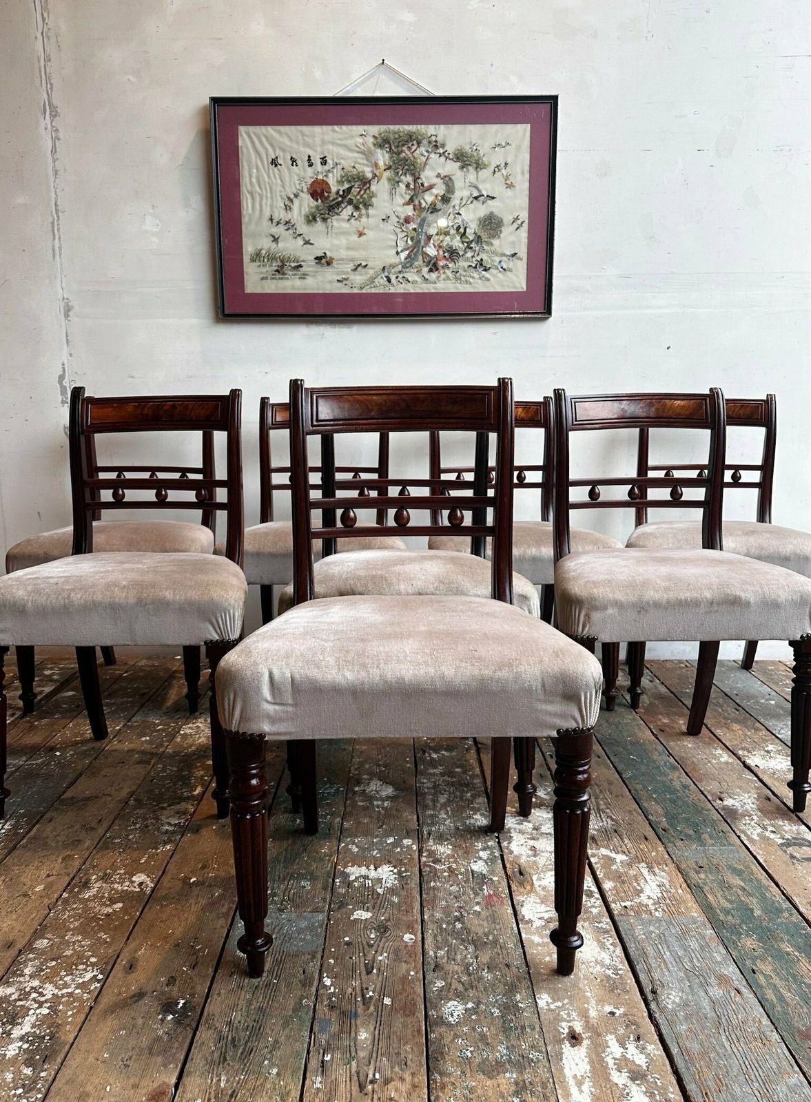2 Pairs Of Upholstered Regency Dining Chairs C.1850 ( 4 X Pairs Available) photo for sale