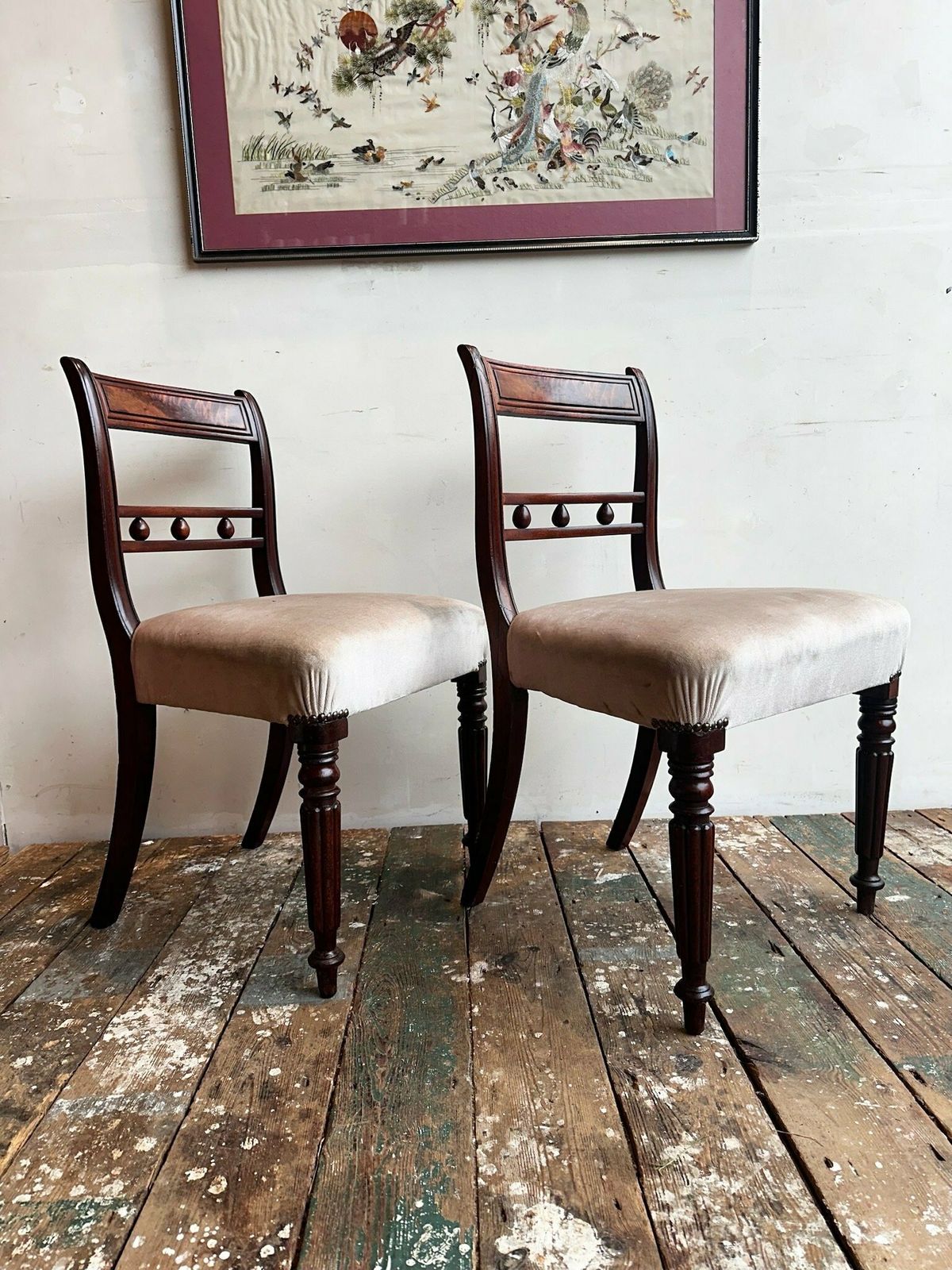 photo for sale 2 Pairs Of Upholstered Regency Dining Chairs C.1850 ( 4 X Pairs Available)