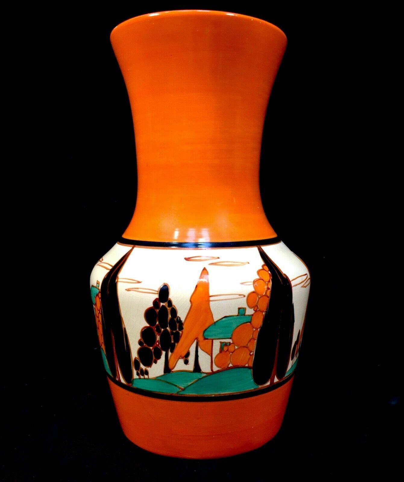 Antique Clarice Cliff Orange Trees & House 386 Large Vase Pottery Bizarre C.1931 photo vinterior