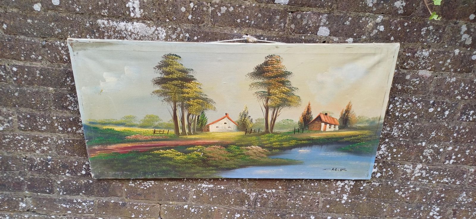 Trio Of Original Vintage Landscape Oil Paintings On Canvas   3 Varying Sizes, Horizontal Hanging photo furniture