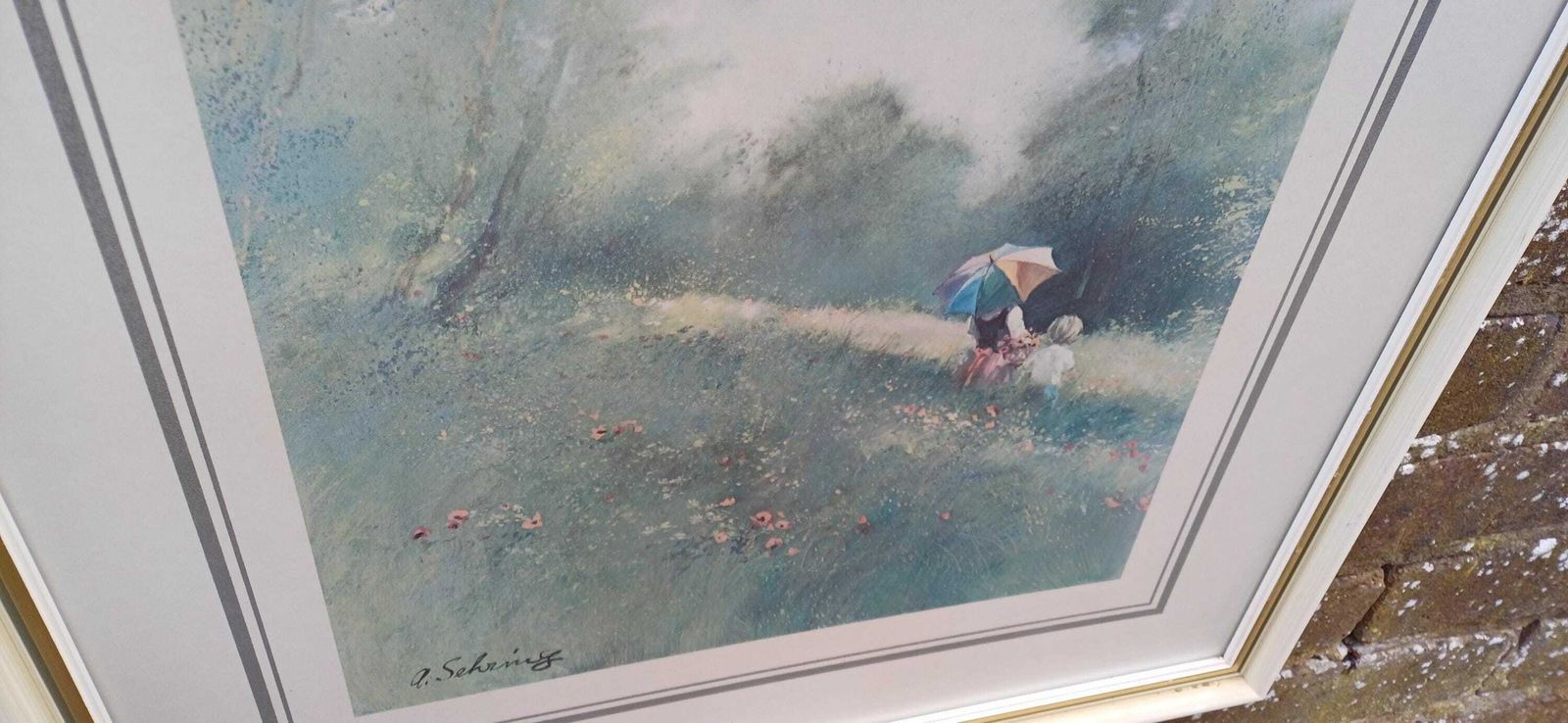 Spring Showers Print By Adolf Sehring, 1980s Print In Gorgeous Vintage Quality Glazed Frame (49.5cm X 60cm) photo 92.0