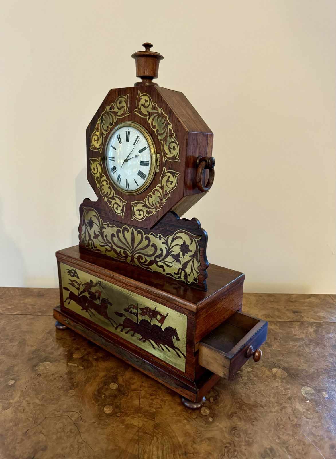 Wonderful Quality Antique Regency Rosewood Brass Inlaid Mantle Clock photo Home Decor