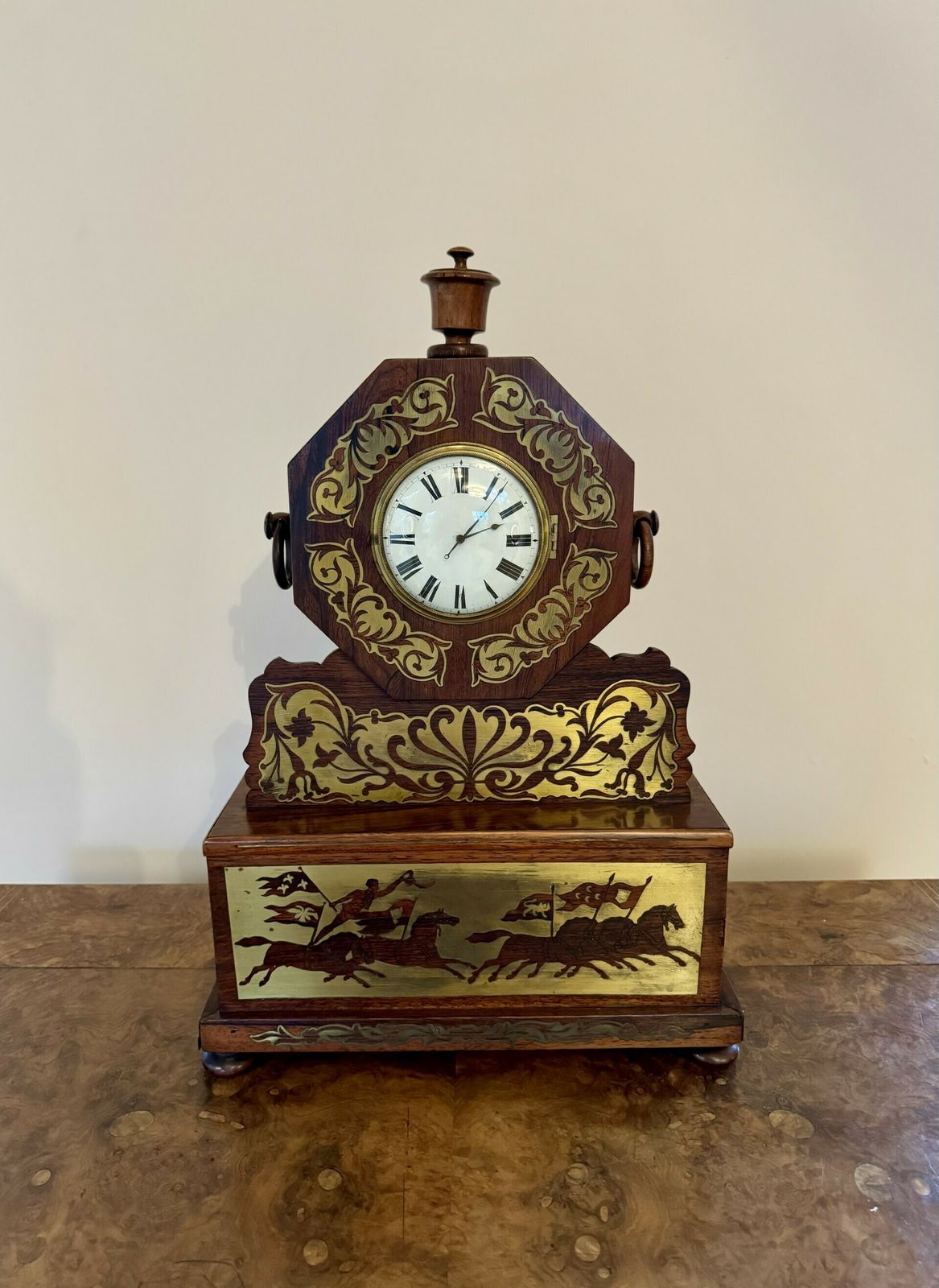 Wonderful Quality Antique Regency Rosewood Brass Inlaid Mantle Clock
