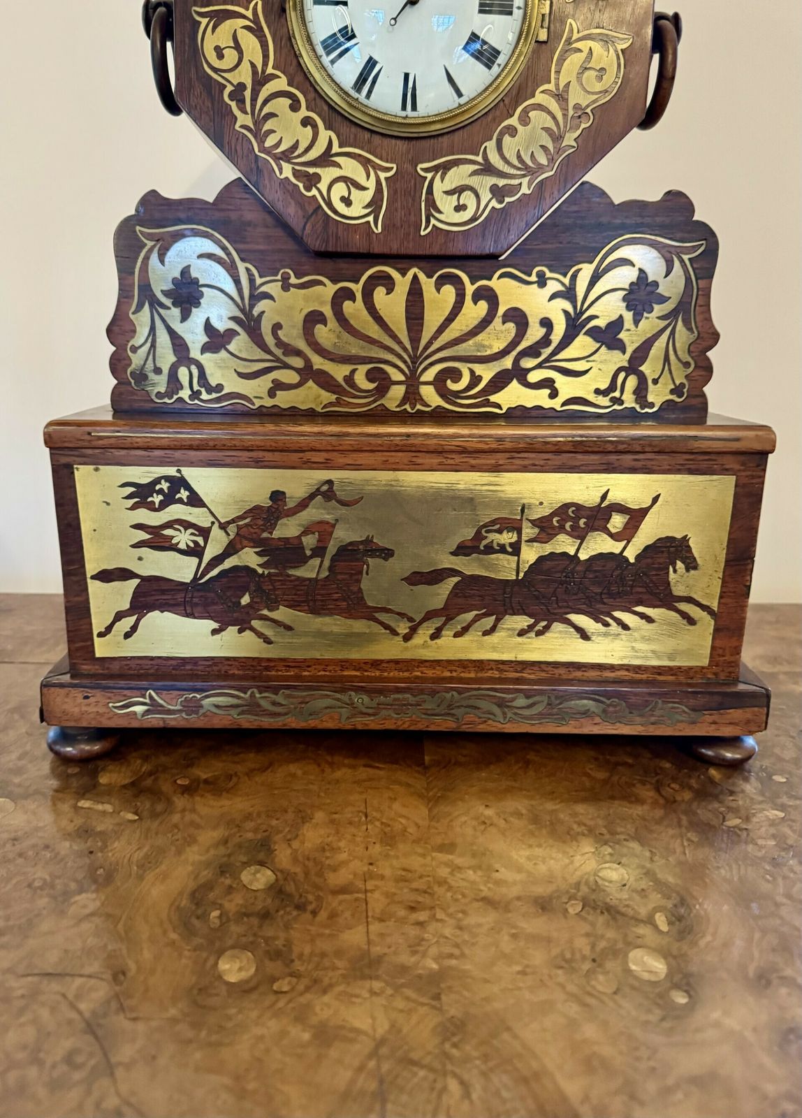 Wonderful Quality Antique Regency Rosewood Brass Inlaid Mantle Clock photo 1275.0