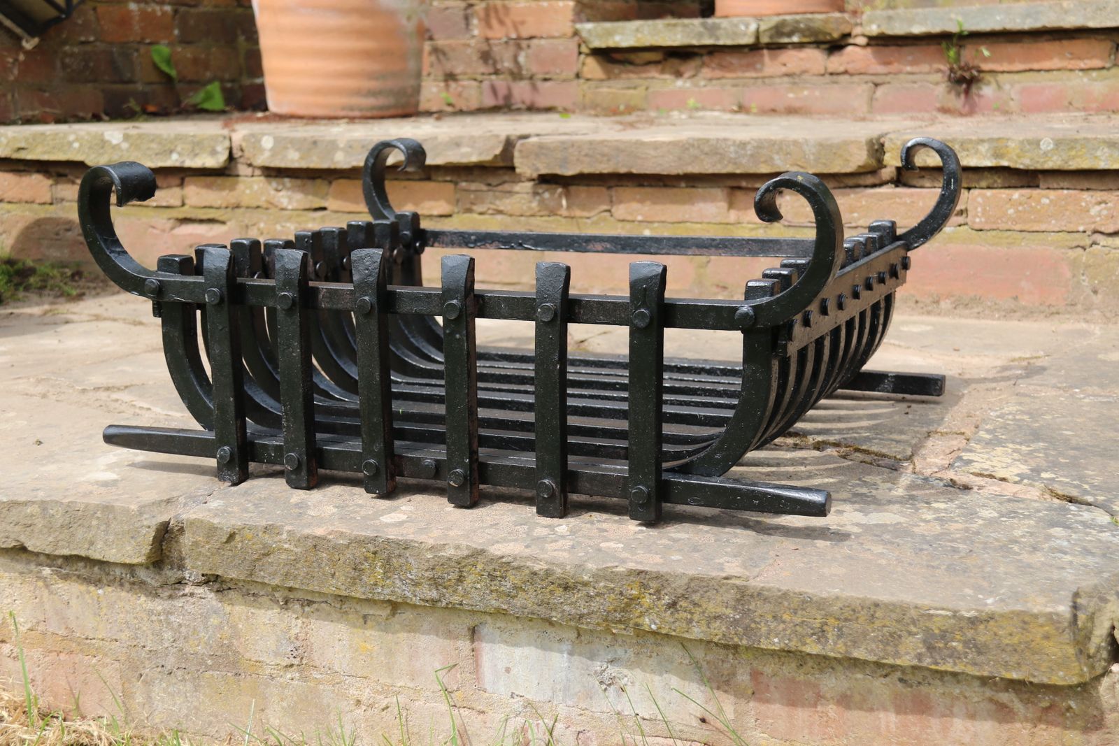 A Wrought Iron Arts And Crafts Fire Basket Of Medieval Style, C 1930 photo Home Fixtures
