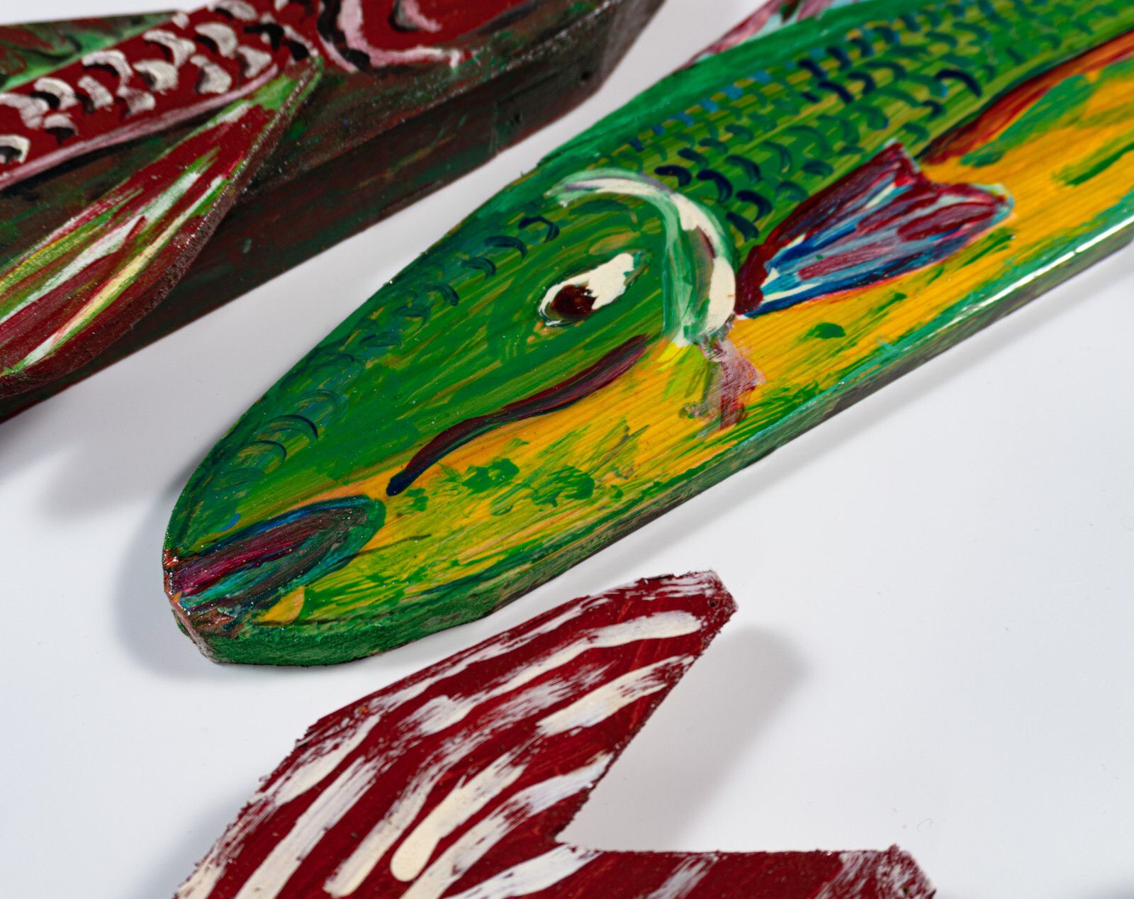 Set Of 5 Large Painted Wooden Wall Hanging Fish Hand Made British Folk Art photo for sale