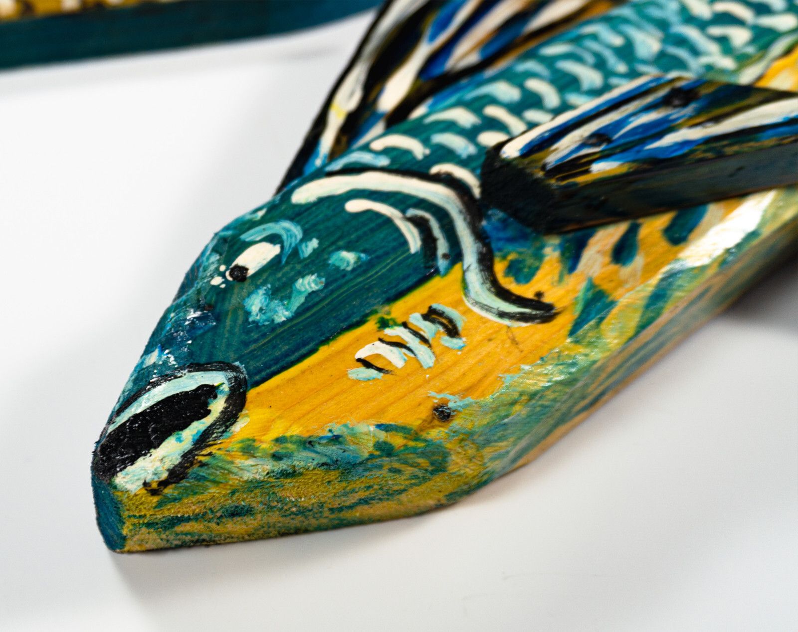 Set Of 6 Large Painted Wooden Wall Hanging Fish Hand Made British Folk Art photo for sale
