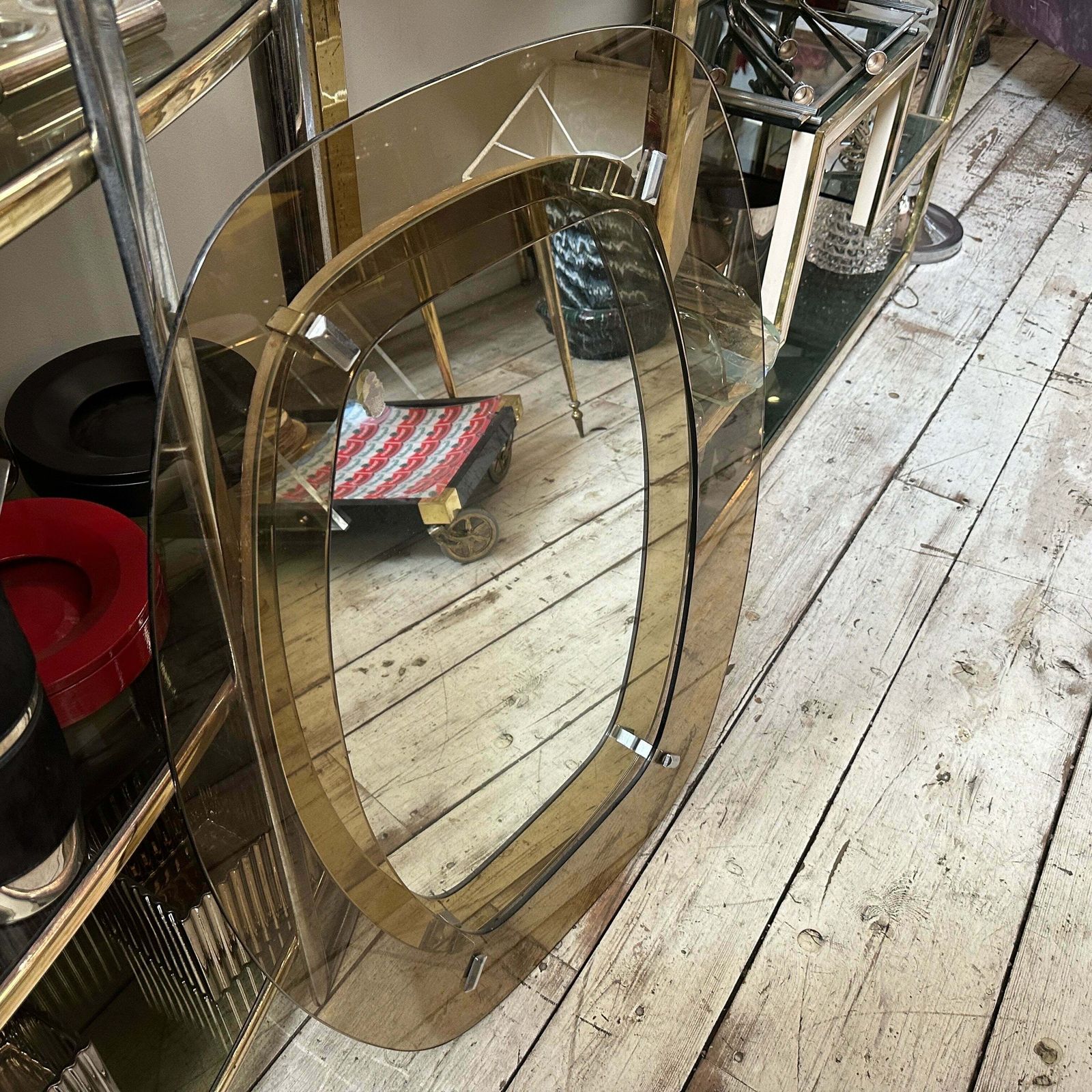 1970s Space Age Amber And Smoked Glass Wall Mirror By Veca photo furniture