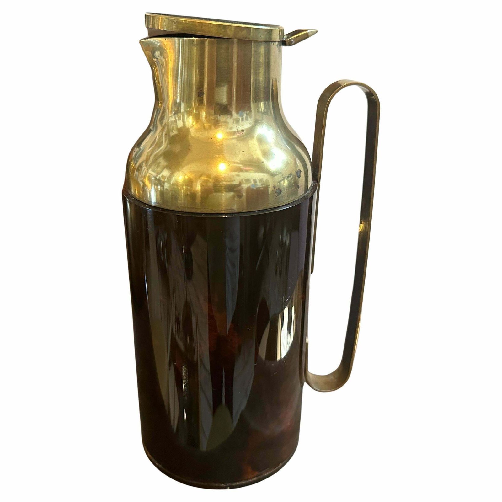 1950s Mid Century Modern Fake Tortoise Shell Bakelite And Brass Thermos Carafe