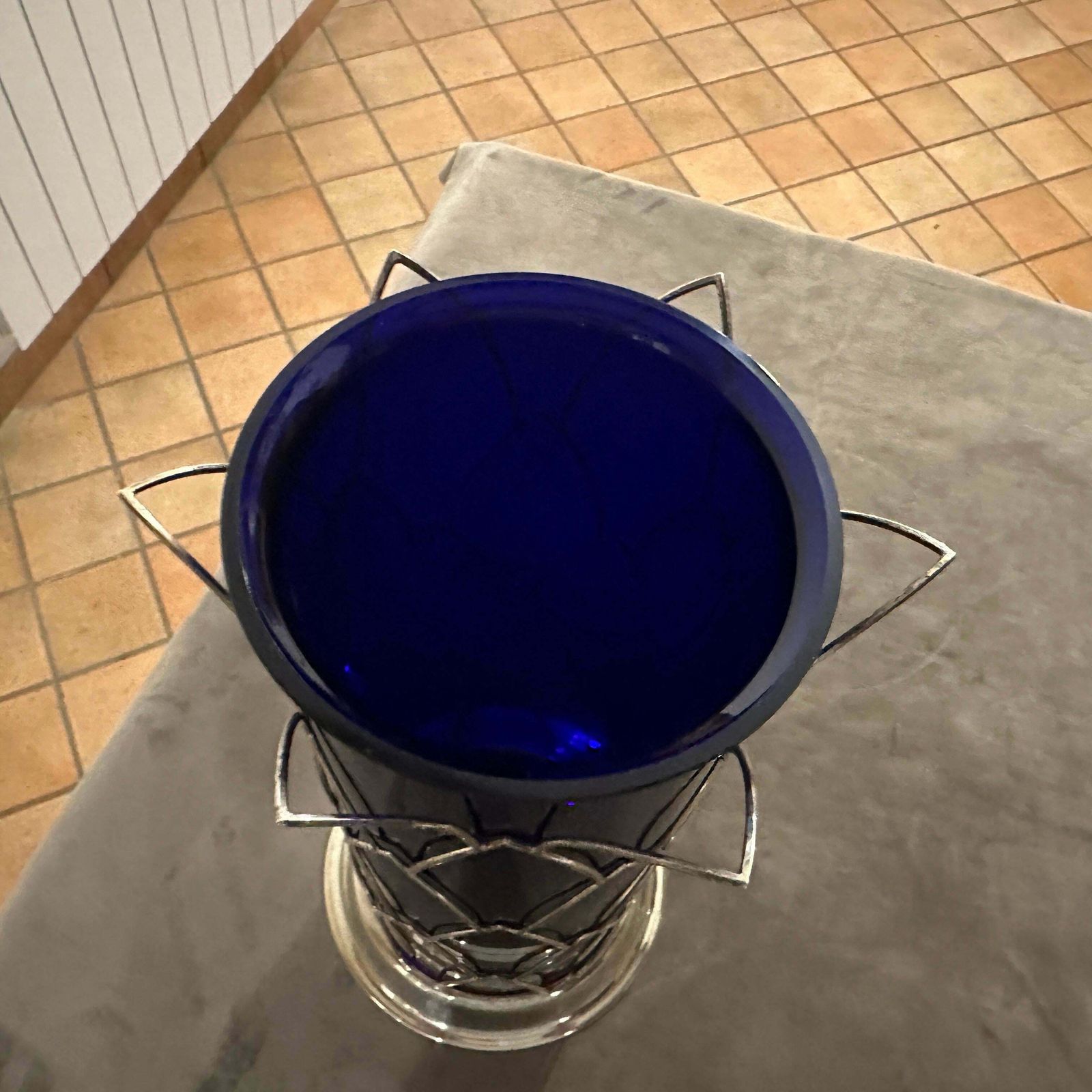 1980s Modernist Sterling Silver And Blue Murano Glass Vase By Cleto Munari photo vintage