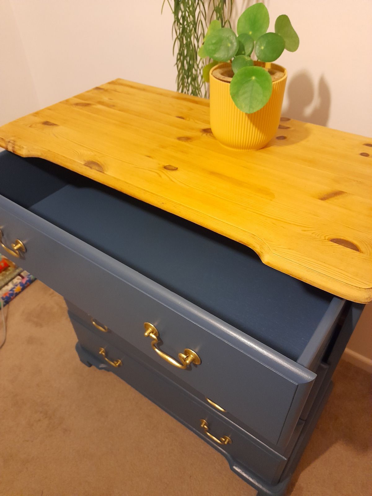 Grey/Blue Chest Of Drawers With Oak Top photo furniture