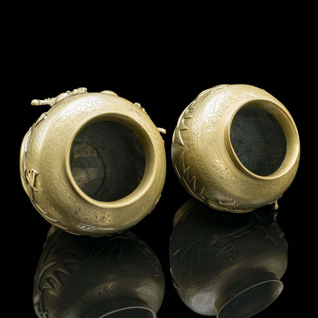 Pair Of Antique Flower Urns, Chinese, Bronze, Decorative Posy Vase, Victorian photo buy