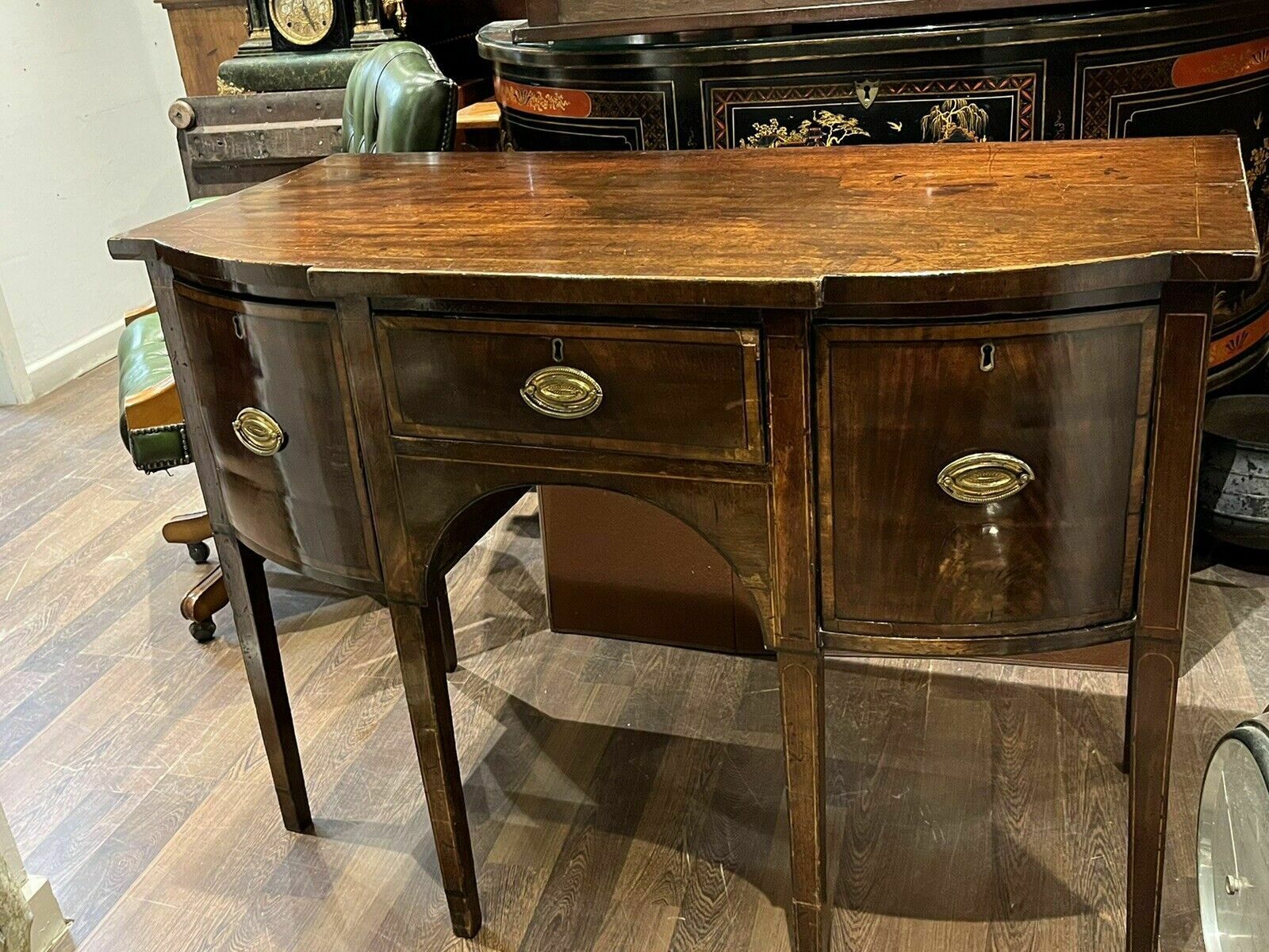 photo for sale Georgian Inlaid Mahogany Sideboard. Small Proportions. Brass Handles.