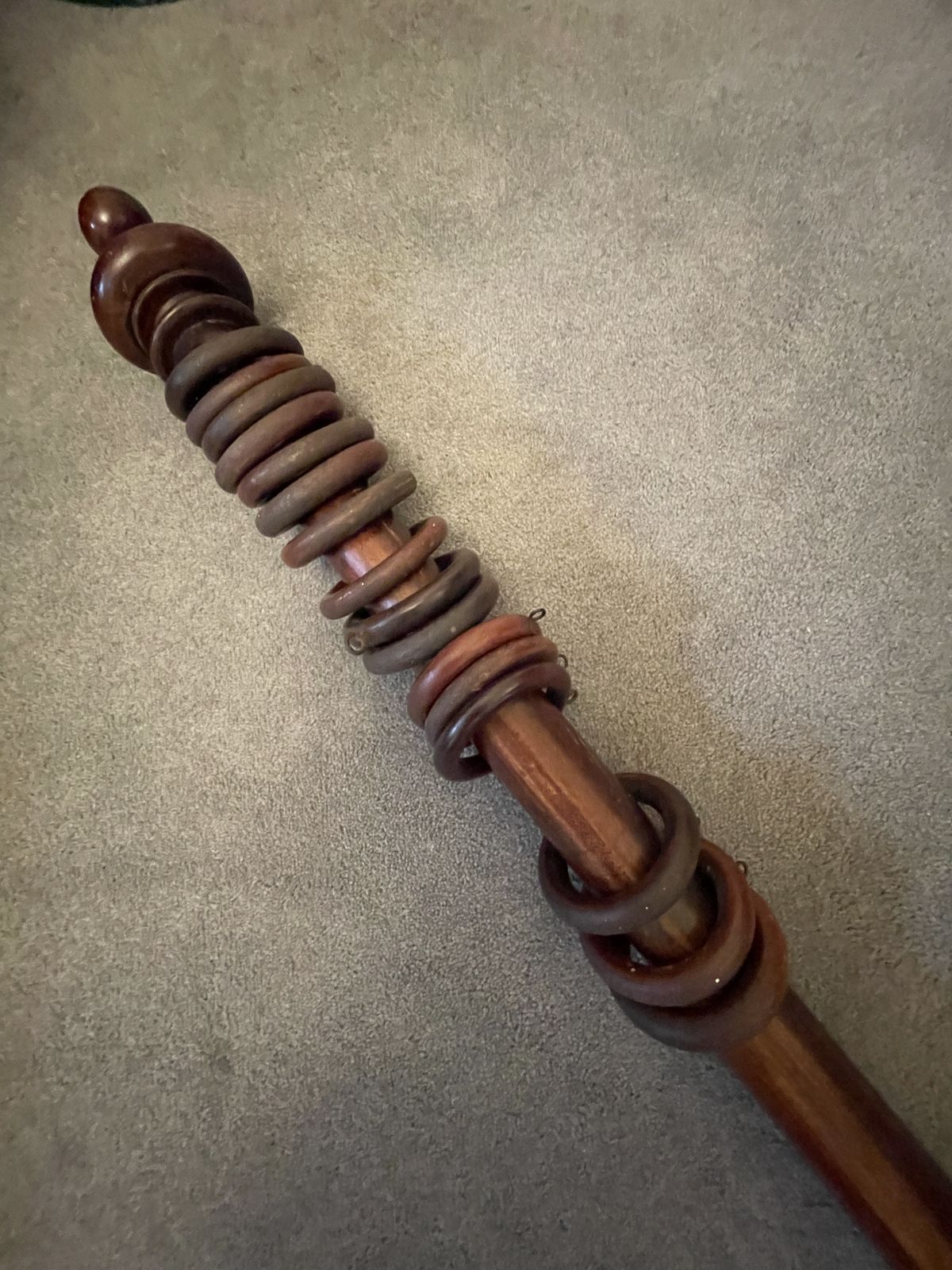 Wooden Curtain Pole (137cm Long X 4cm Diameter) With 2 Finials (14cm Long X 8cm Diameter), 16 Wooden Rings (8cm Diameter) And Pair Of Brass Brackets photo 175.0