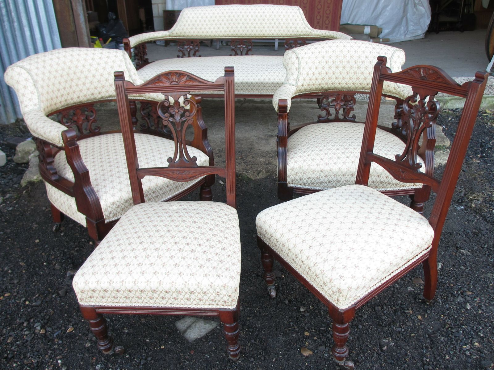 Superbvictorian Mahogany Upholstered 5 Piece Parlour Suite