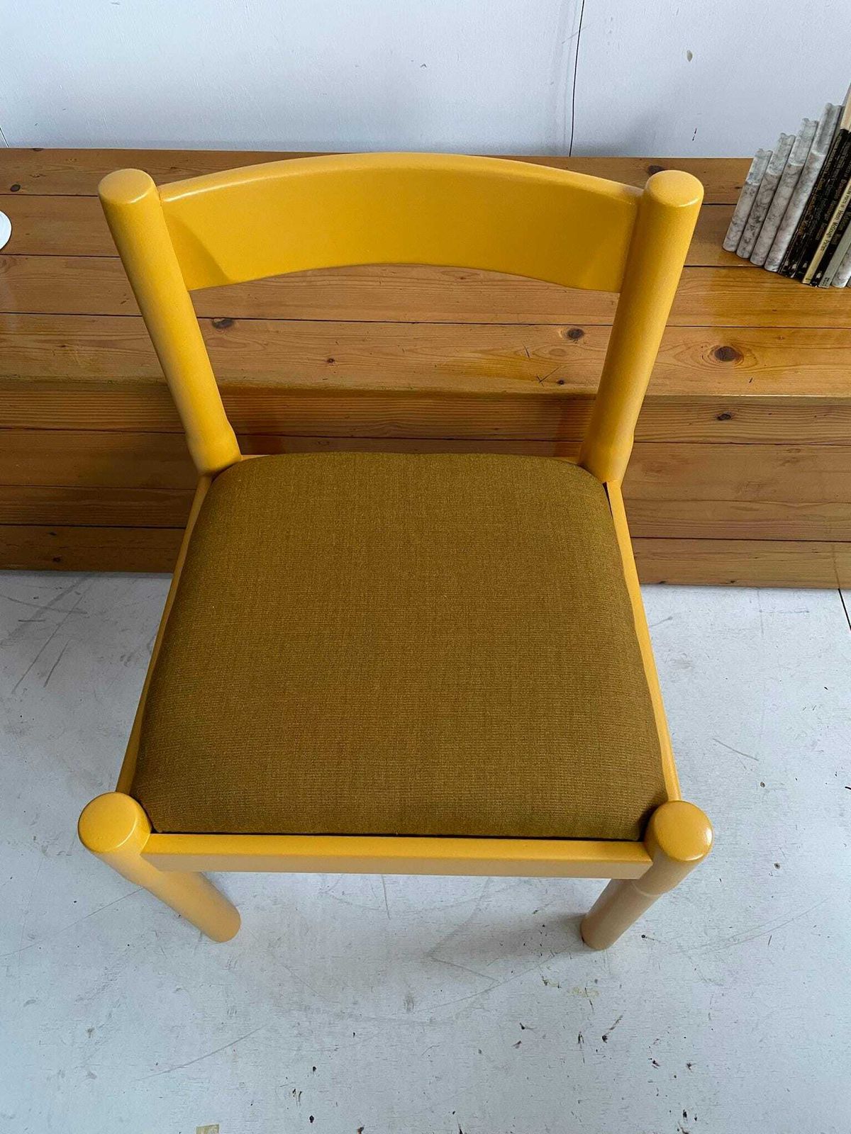Vico Magistretti Carimate Dining Chair Painted In Marigold Yellow With Mustard Kvadrat Fabric Seat photo for sale