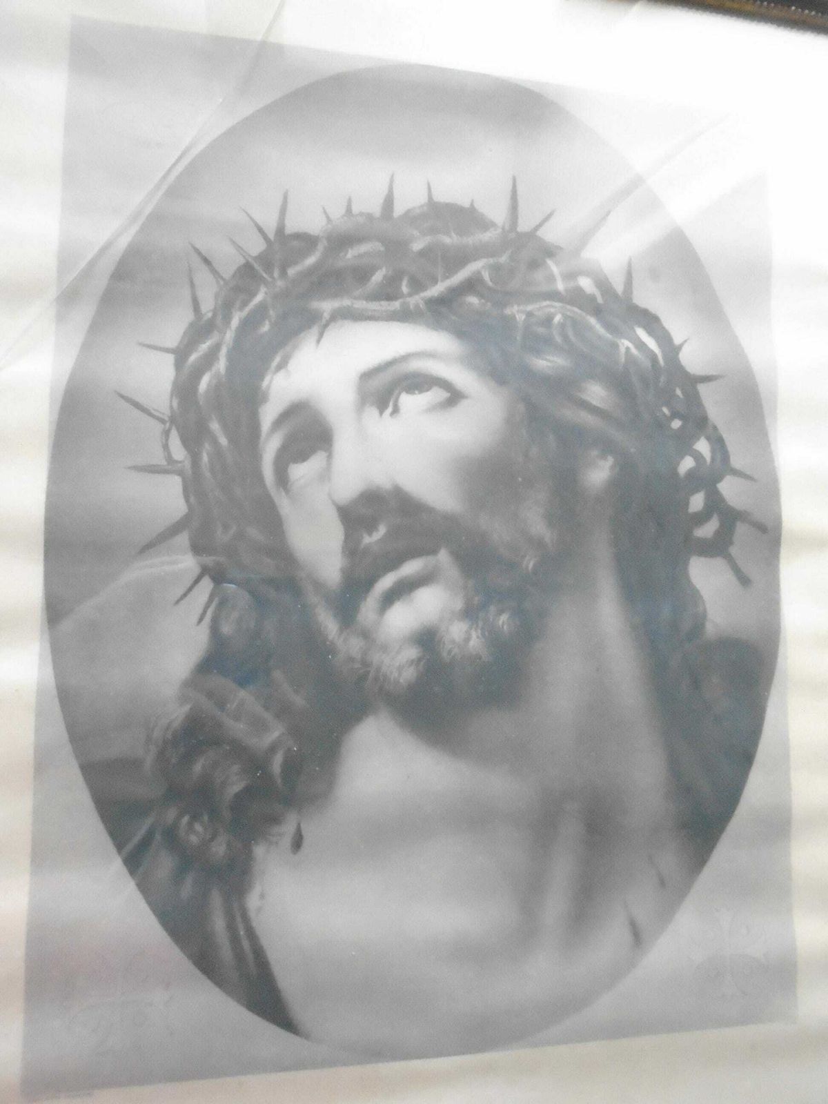Antique French Framed Religious Print Of Jesus With Crown Of Thorns, Ecce Homo, 52 X 39 Inches