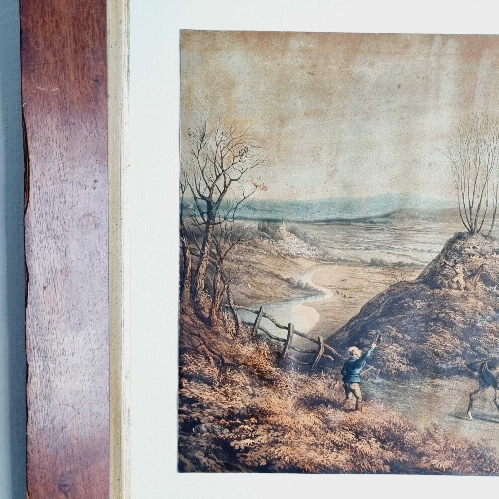 Large Original Antique Coloured Engraving Depicting Hare Hunting photo for sale