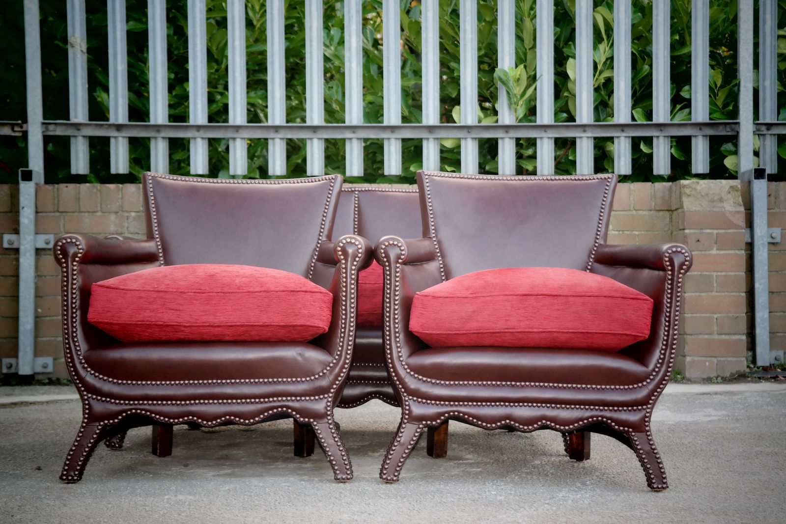 photo for sale Otto Schultz Boet Leather Cigar Club Sofa Set 2 Seater 2 Armchairs Brown