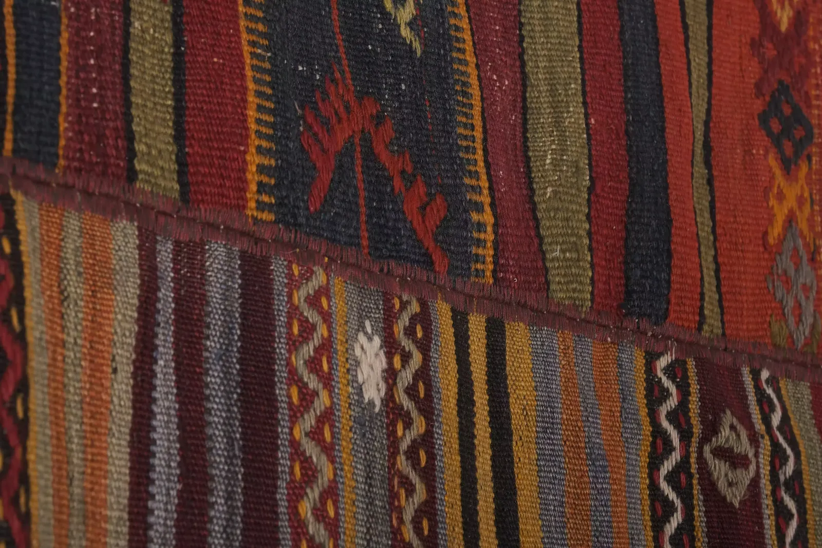 1970s Handmade Turkish Striped Kilim Rug 8'9'' X 11'7'' photo vintage