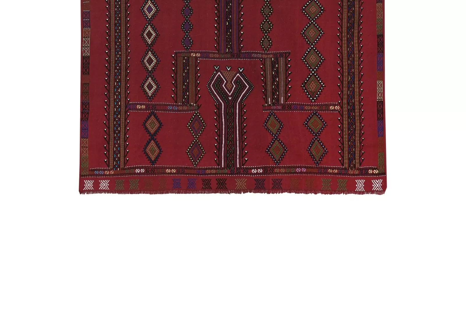 Vintage Embroided Red Jajim Kilim Rug 4'9'' X 7'7'' photo Textiles