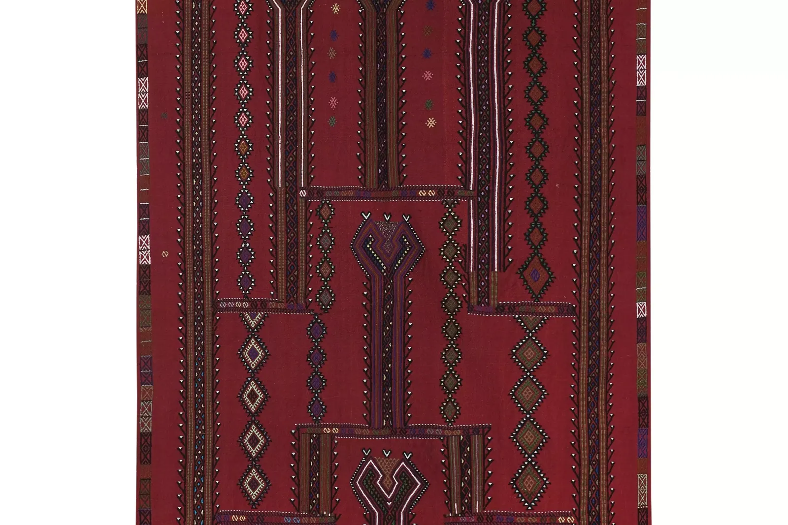 Vintage Embroided Red Jajim Kilim Rug 4'9'' X 7'7'' photo 780.0
