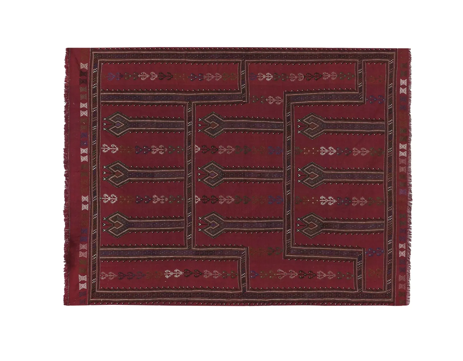 Vintage Unusual Pattern Brick Red Jajim Kilim 5'7'' X 7'8'' photo furniture
