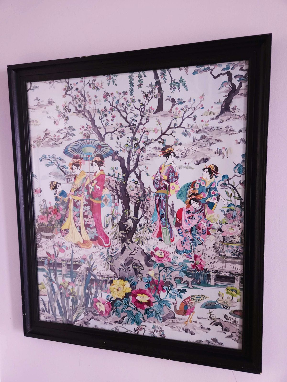 Spectacular, Colourful And Very Large Framed, Vintage Japanese Print photo furniture