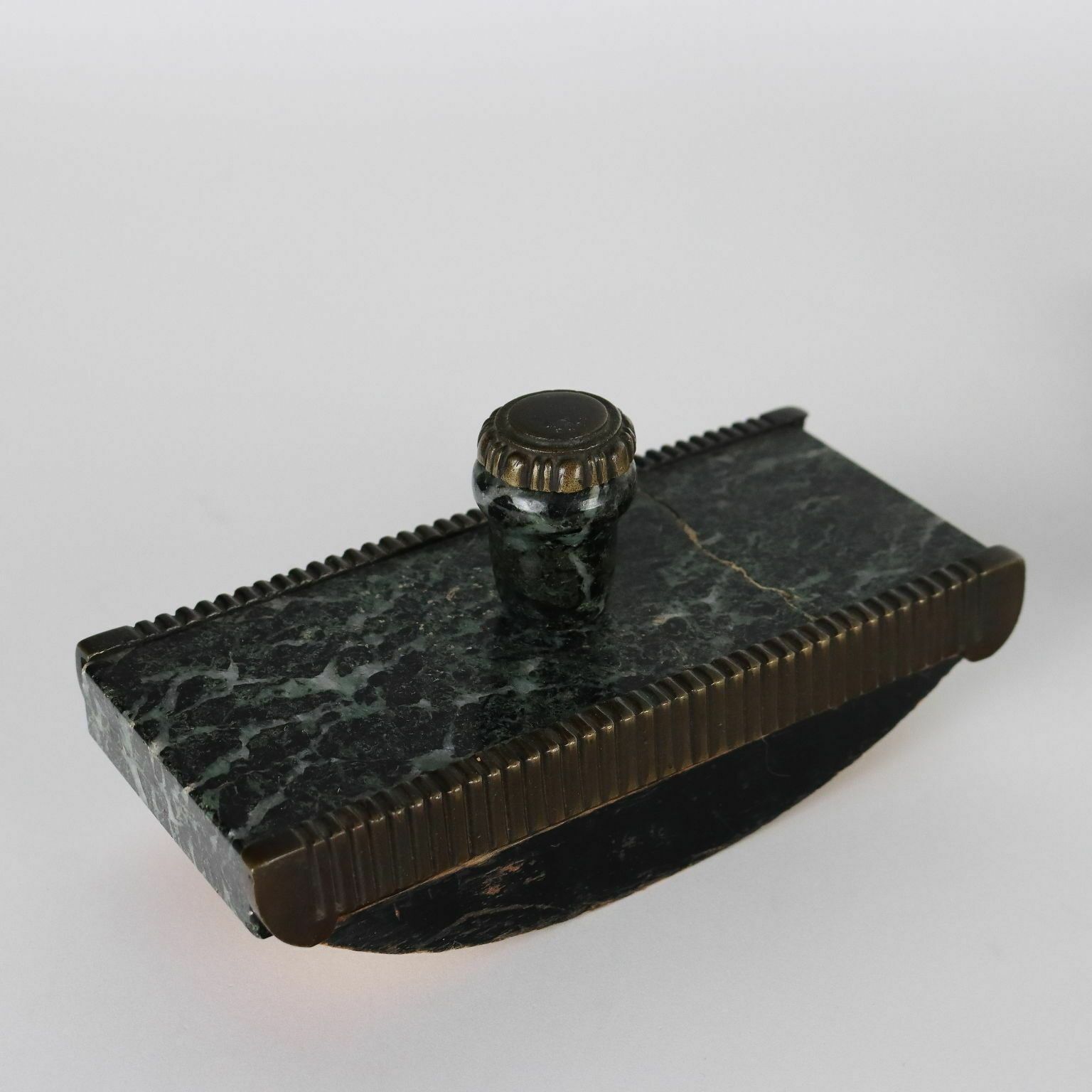 Antique Inkwell Green Marble Bronze Italy XX Century photo for sale