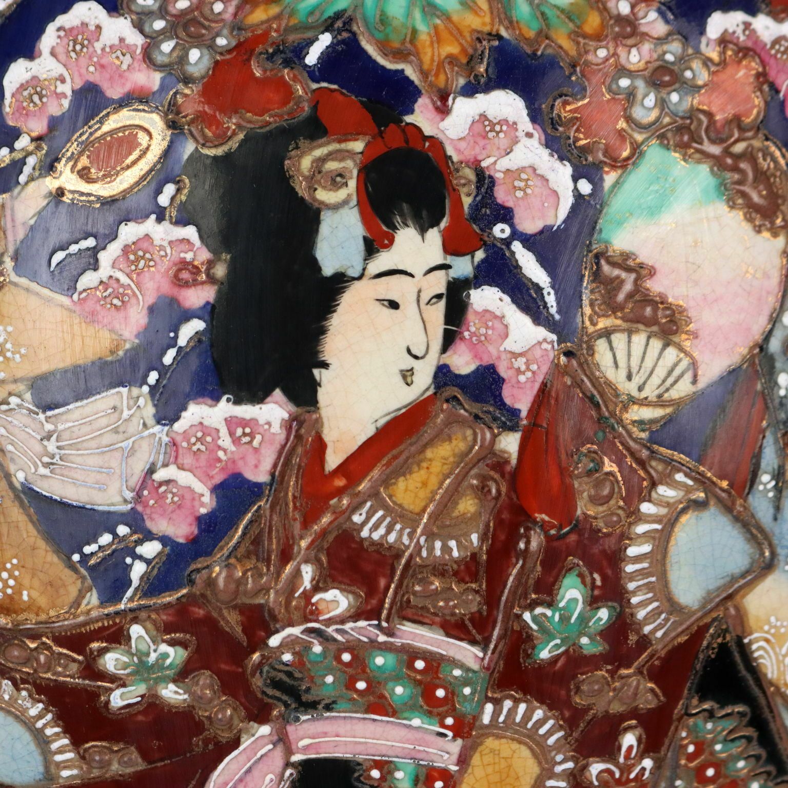 Antique Vase Ceramic Flower Decorations Japan Early XX Century photo for sale