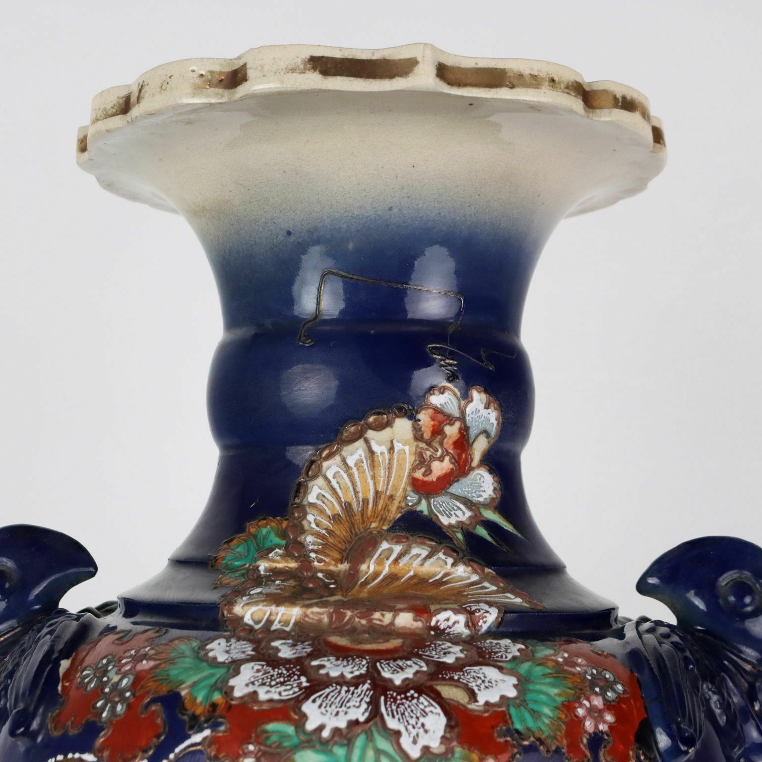 Antique Vase Ceramic Flower Decorations Japan Early XX Century photo Home Decor