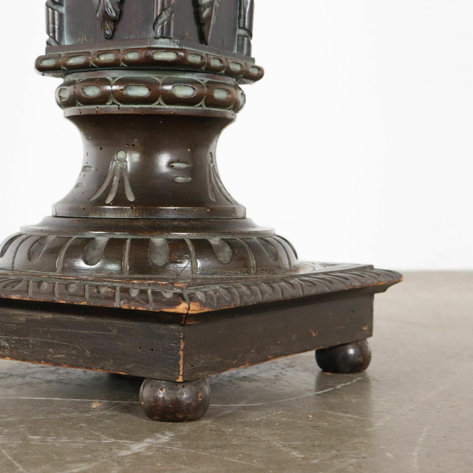 Antique Column Neo Renaissance Style Carved Wood Italy XX Century photo 900.0
