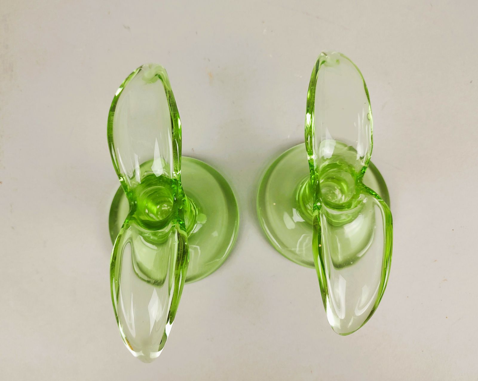 A Pair Of Green Glass Candlesticks Model "Lilja" Made By Trelleborg Glassbruck photo furniture