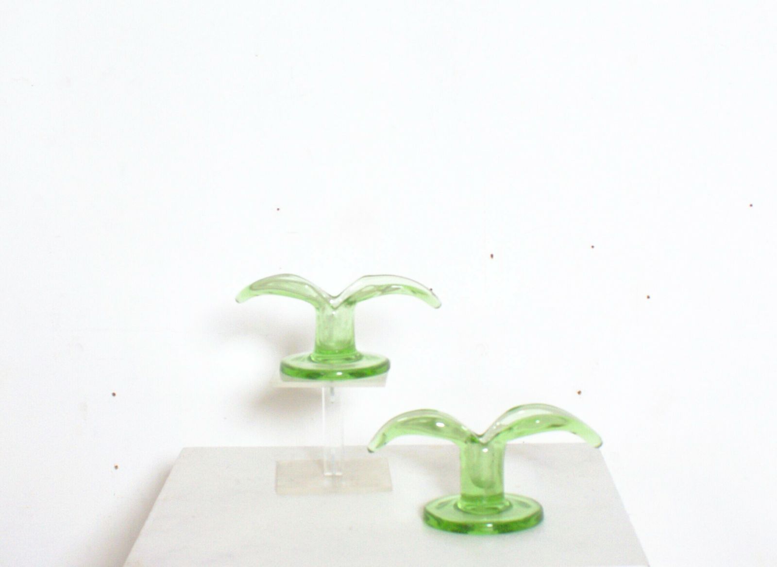 A Pair Of Green Glass Candlesticks Model "Lilja" Made By Trelleborg Glassbruck photo Home Decor
