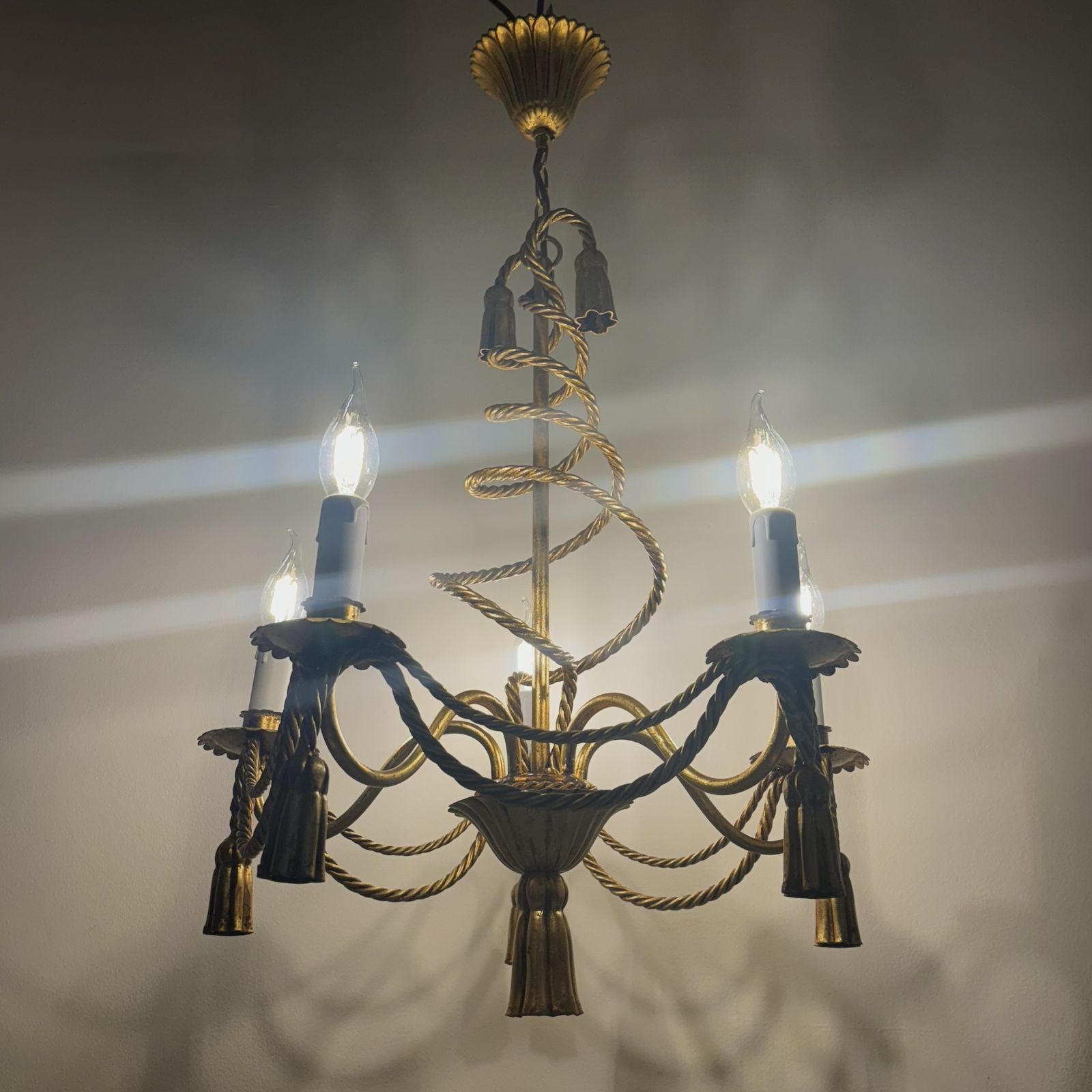 A Vintage Italian Gilt Rope And Tassel Chandelier photo 920.0