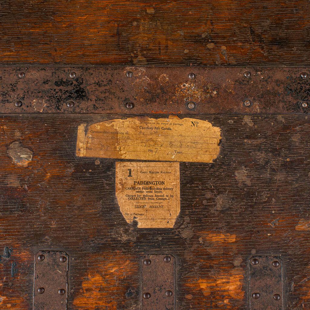 1695.0 Antique Fitted Silver Chest, English, Oak, Iron Bound, Shipping Trunk, Victorian photo