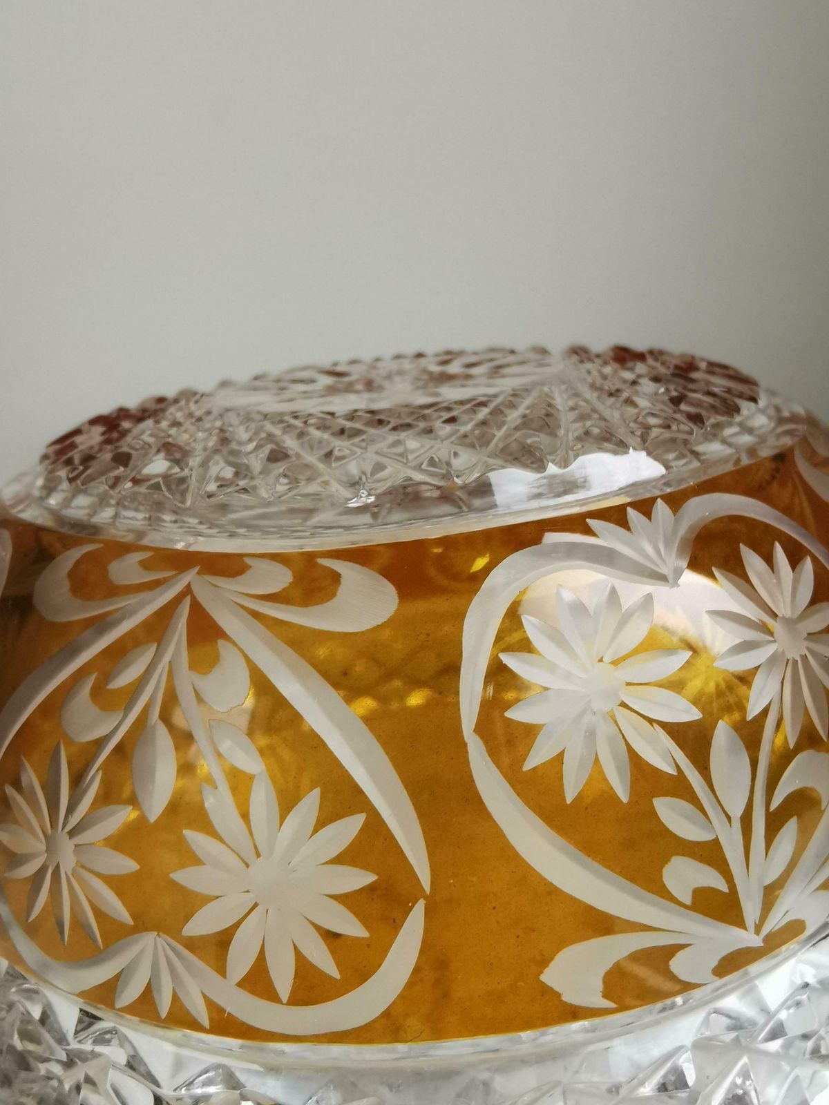 Vintage Crystal Candy Bowl / 1970s / Clear And Amber Fruit Pot / Table Centerpiece / Flower Container / Bohemian Crystal Glass photo 138.0