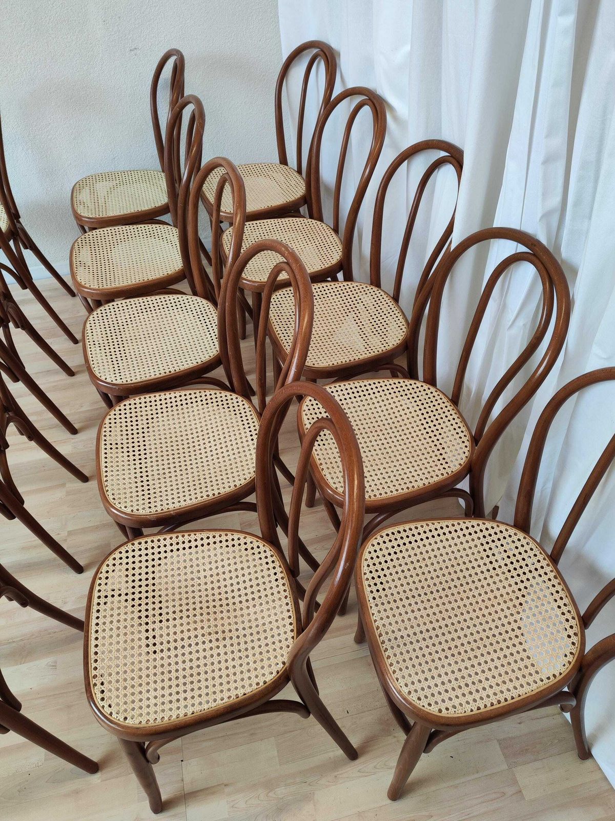 1 Of 9 Vintage Wooden Dining Chairs With Cane Seat / Mid Century Thonet Style N18 / 1970s / Bentwood Techique Dine Chairs / Bistro Bar Pub photo vintage