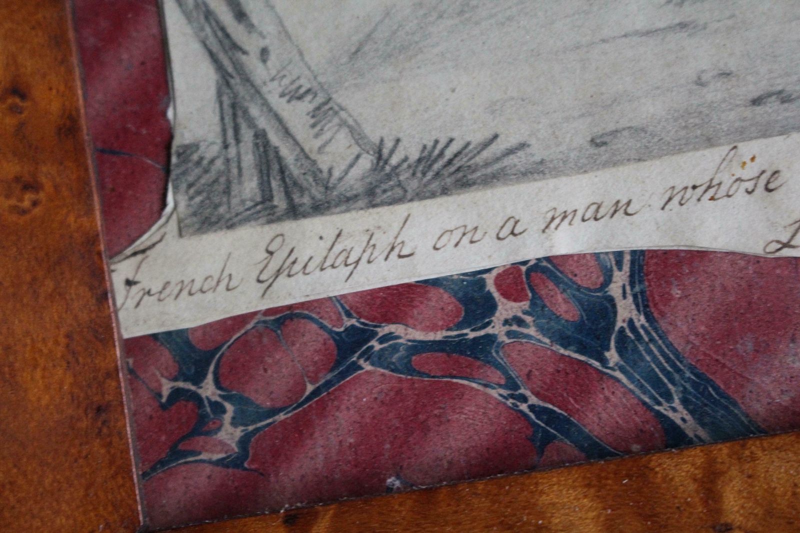 Late 19th Century Pencil Sketch Epitaph Man Who Ate Too Much Fish Curio Macabre photo Art