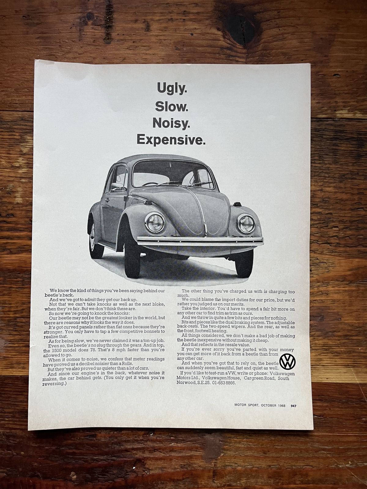 Original Volkswagen Advertising Print 1960s photo furniture