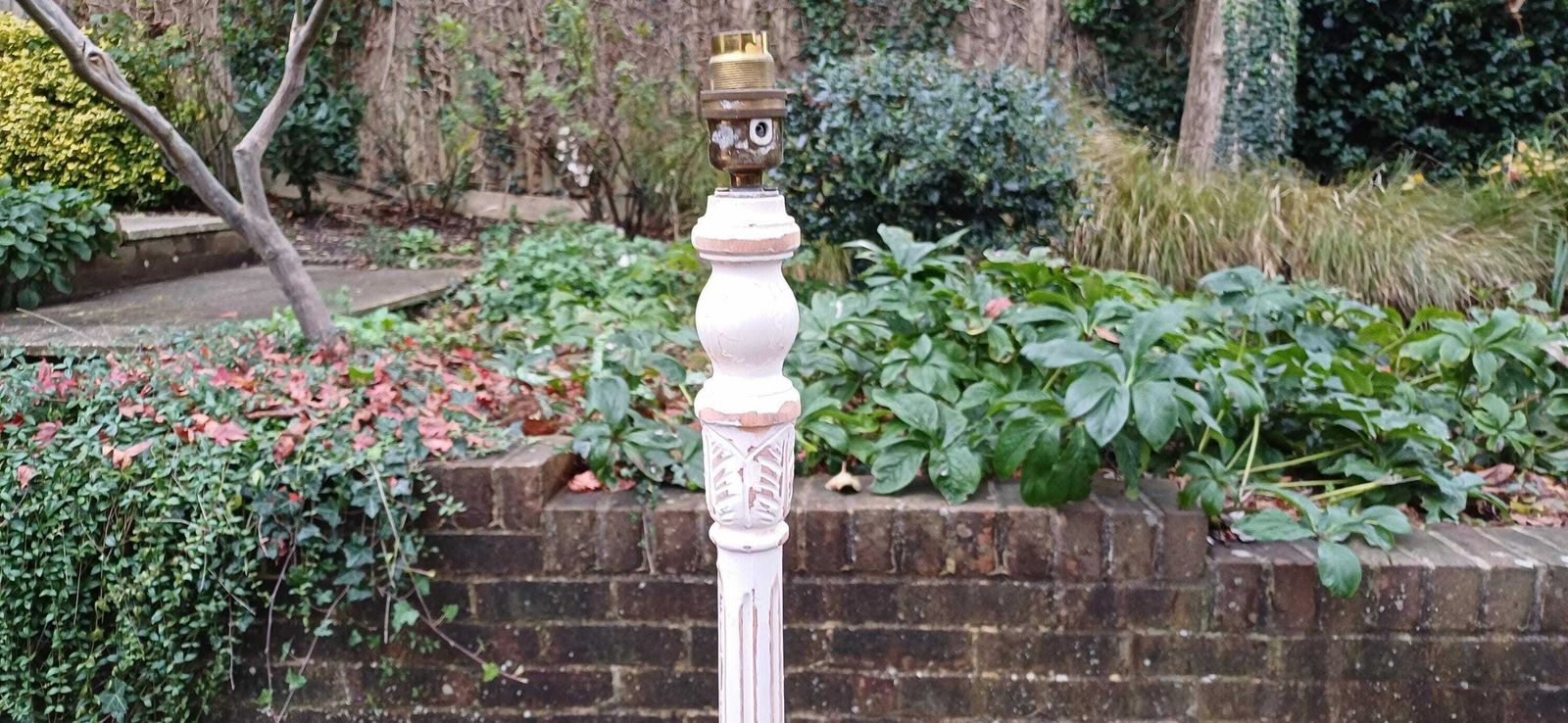 Stunning Vintage Early 20th Century Vintage Working Standard Lamp Painted With Stripped Wooden Detail photo vintage