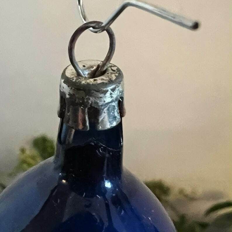 Set Of 15 Vintage Blue Glass Teardrop Christmas Baubles photo for sale