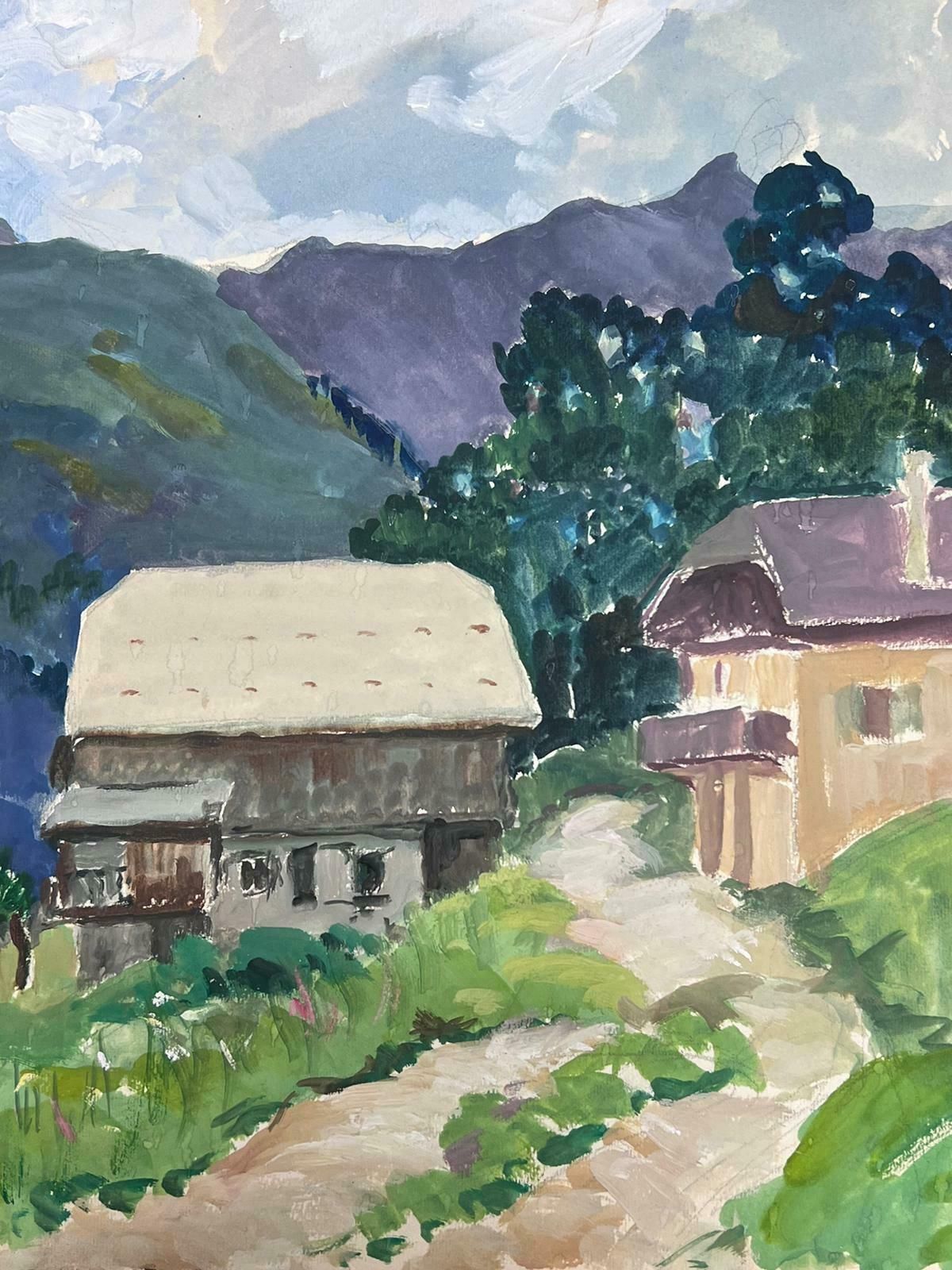 Louise Alix1930's French Impressionist Gouache Huts In Summer Mountains 1930's photo for sale