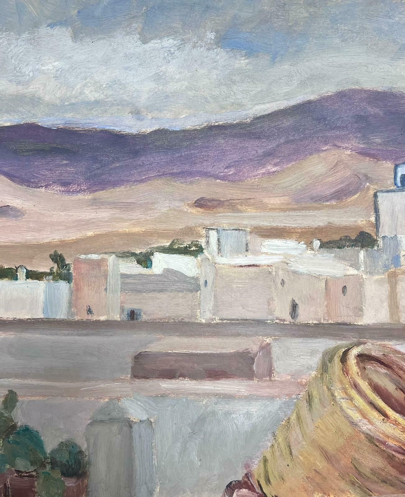 Louise Alix1930's French Impressionist Gouache White Buildings In Sandy Mountain Landscape1930's photo furniture