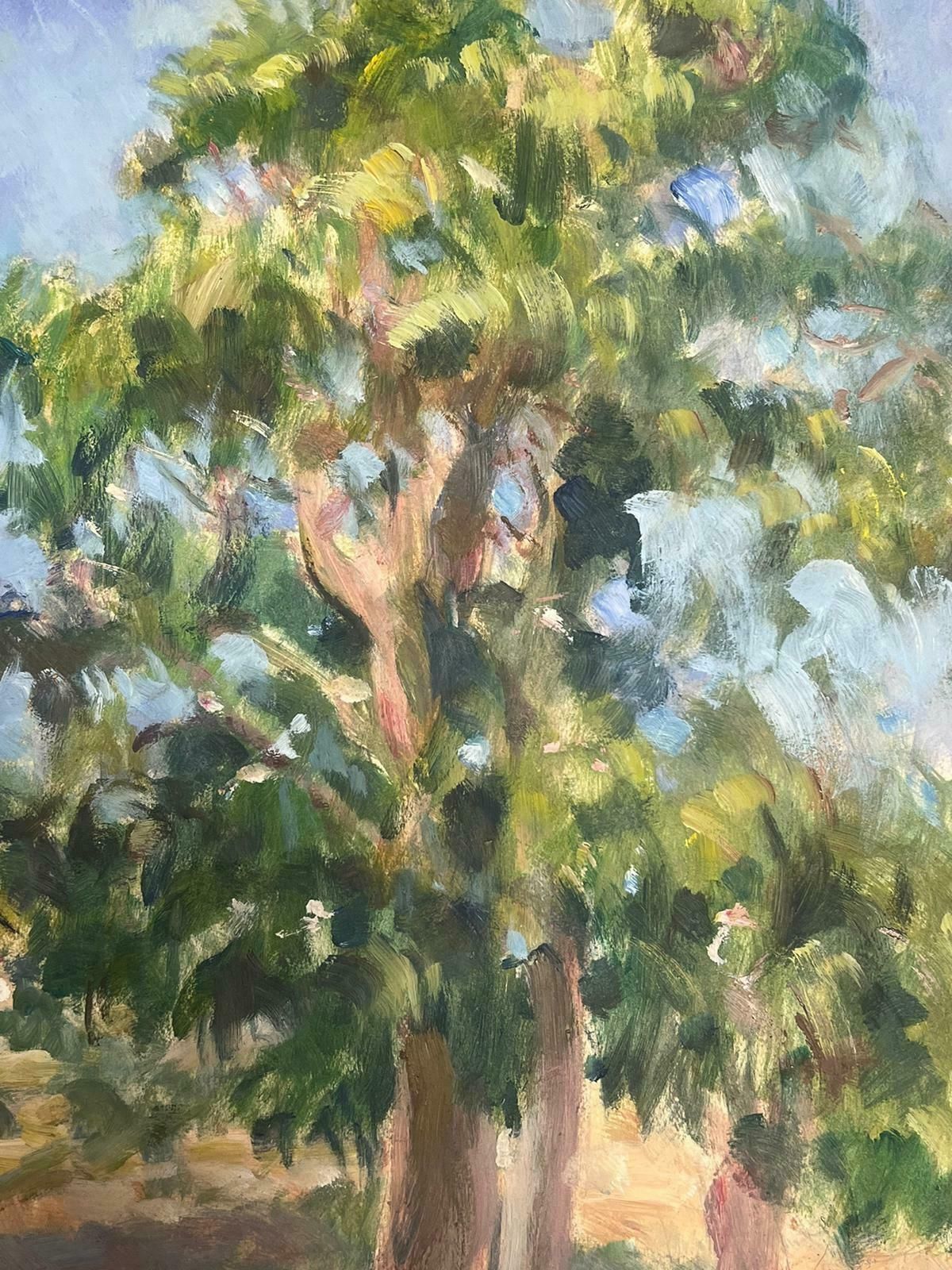 Y. Blanchon1930's French Gouache Tall Oak Tree's In Blue Sky Landscape1930's photo furniture