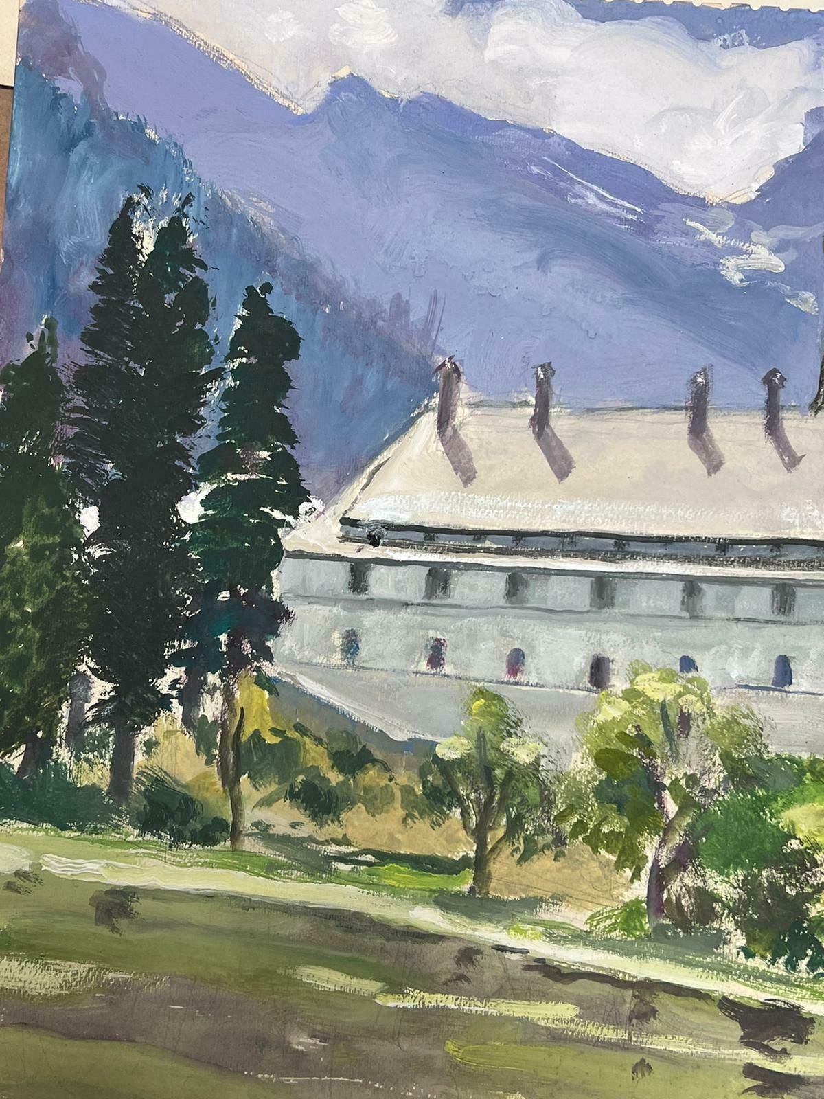 Louise Alix1930's French Impressionist Gouache Back Of Large White House Garden1930's photo furniture